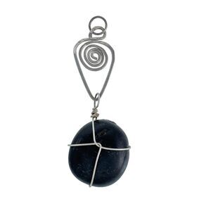 Silver-Tone Wire Wrapped Onyx Healing Stone Pendant